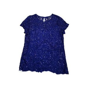 International Concepts Blue Sequin Top Size Large Sparkly Party Formal
